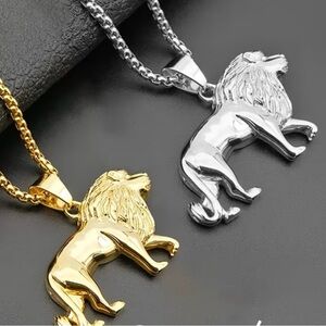 Gold and Silver Lion Pendant Necklace